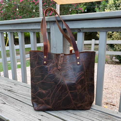 Fall - Tall Leather Tote - Distressed Brown