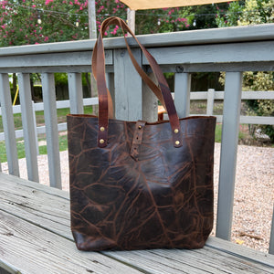 Fall - Tall Leather Tote - Distressed Brown