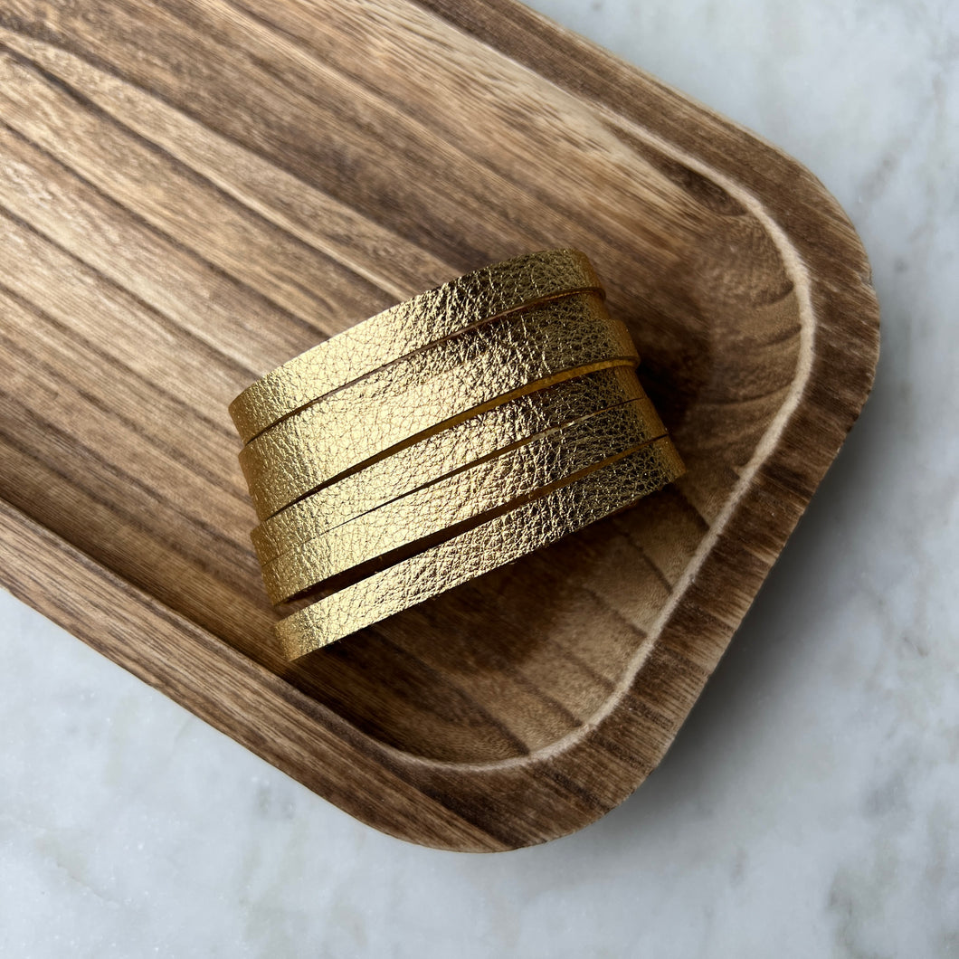 Split Leather Cuff - Metallic Gold