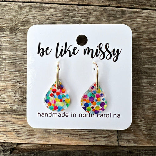 Tiny Teardrops - Rainbow Confetti - Acrylic Earrings