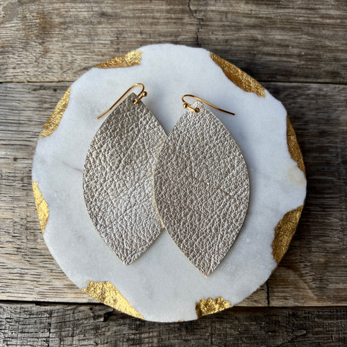 Leather Leaf - Metallic Champagne - Leather Earrings