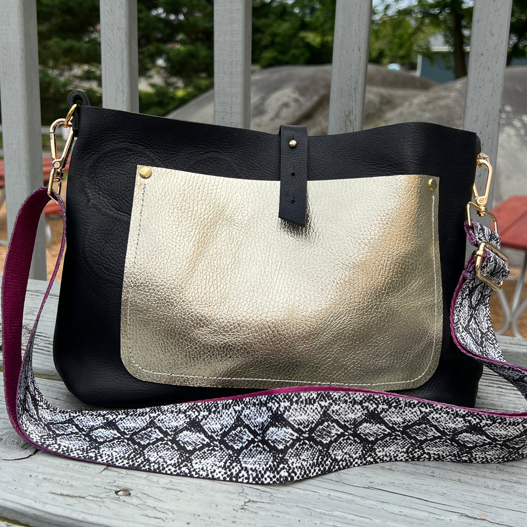 Go Everywhere Crossbody Tote - Black with Disco Leather