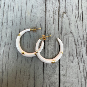 White Enamel Star Hoops