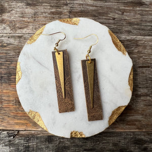 Spike Bars - Distressed Brown - Brass & Leather Earrings