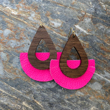 Elisa Fringe - Neon Pink - Leather and Wood Statement Earrings