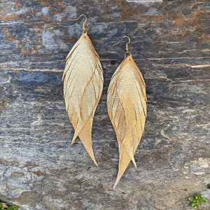 Wings of an Angel - Large - Gold Leather Earrings