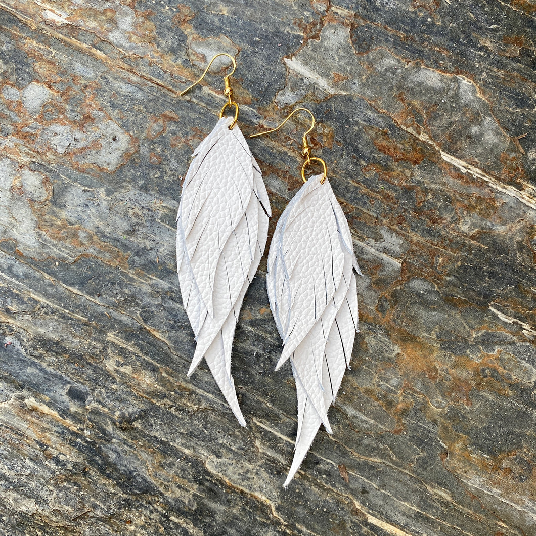Wings of an Angel - Small - White Leather Earrings