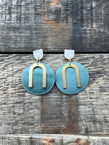 Horseshoes - Vintage Teal - Leather & Brass Earrings