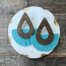 Elisa Fringe - Aqua - Leather and Wood Statement Earrings