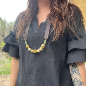 The Abby Leather Strap Necklace with Green