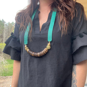 The Sophia Leather Strap Necklace with Jade