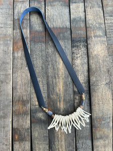 The Lillian Leather Strap Necklace with Navy