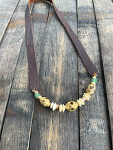 The Abby Leather Strap Necklace with Green