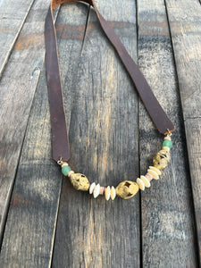 The Abby Leather Strap Necklace with Green