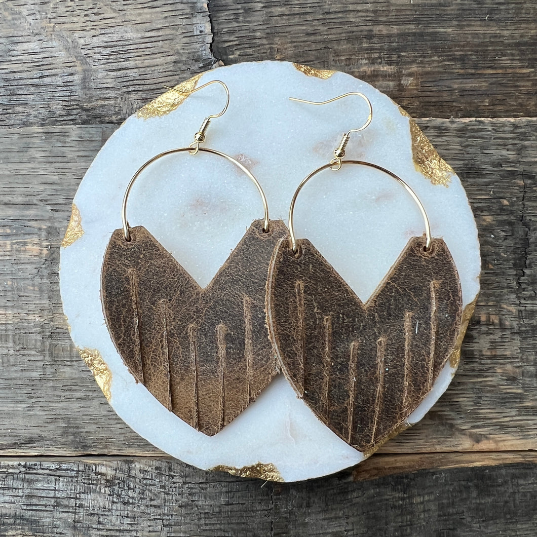 Glam Hoops - Distressed Brown - Leather Earrings