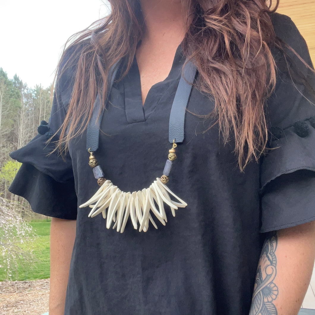 The Lillian Leather Strap Necklace with Navy