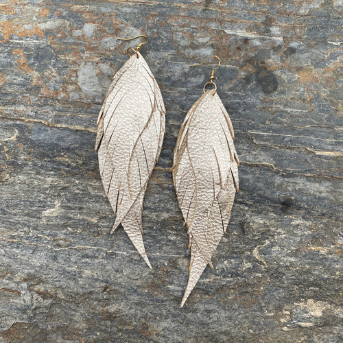 Wings of an Angel - Large - Metallic Champagne Leather Earrings