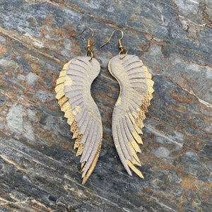 Angelica Angel Wings Gold Leather Statement Earrings