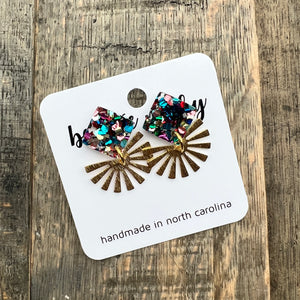 Hey Sunshine - Confetti Glitter -Acrylic & Brass Earrings