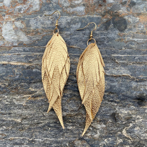 Wings of an Angel - Small - Metallic Gold Leather Earrings