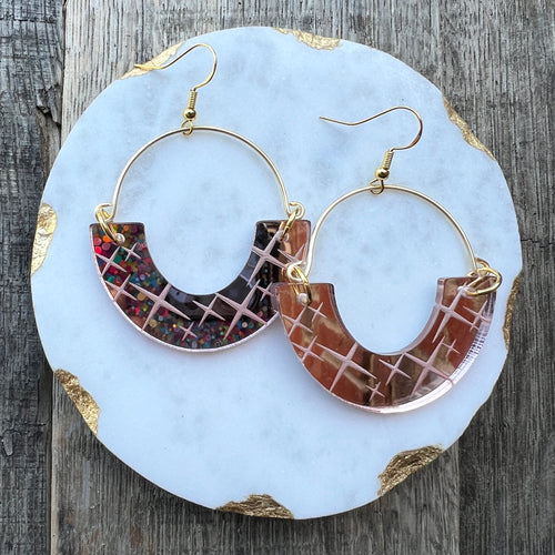 Remix Hoops - Rose Gold Starburst - Acrylic Earrings