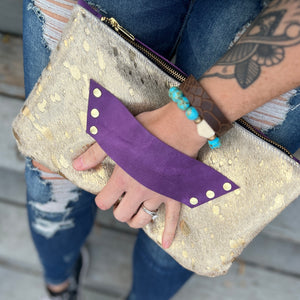 The Raleigh Leather Clutch - Violet & Gold Acid Wash
