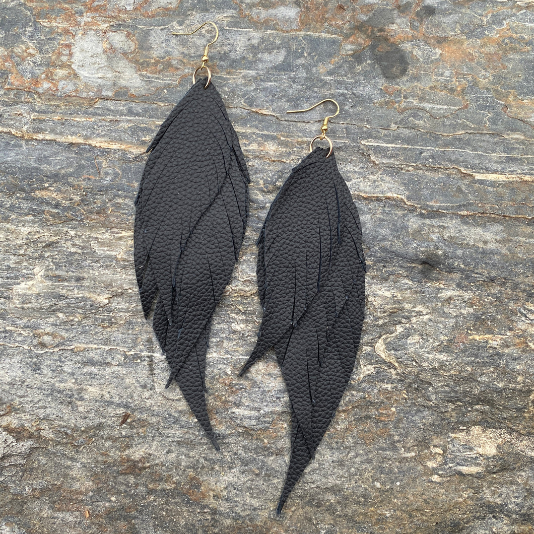 Wings of an Angel - Large - Black Leather Earrings