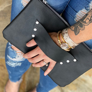 The Raleigh Leather Clutch - BLACK