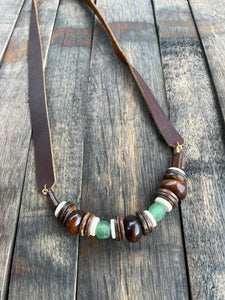 The Katie Leather Strap Necklace with Green