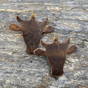 Hank - Distressed Brown - Leather Cow Earrings