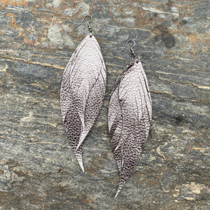 Wings of an Angel - Large - Metallic Graphite Leather Earrings