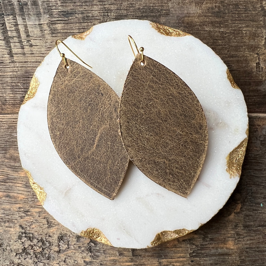 Leather Leaf - Distressed Brown - Leather Earrings