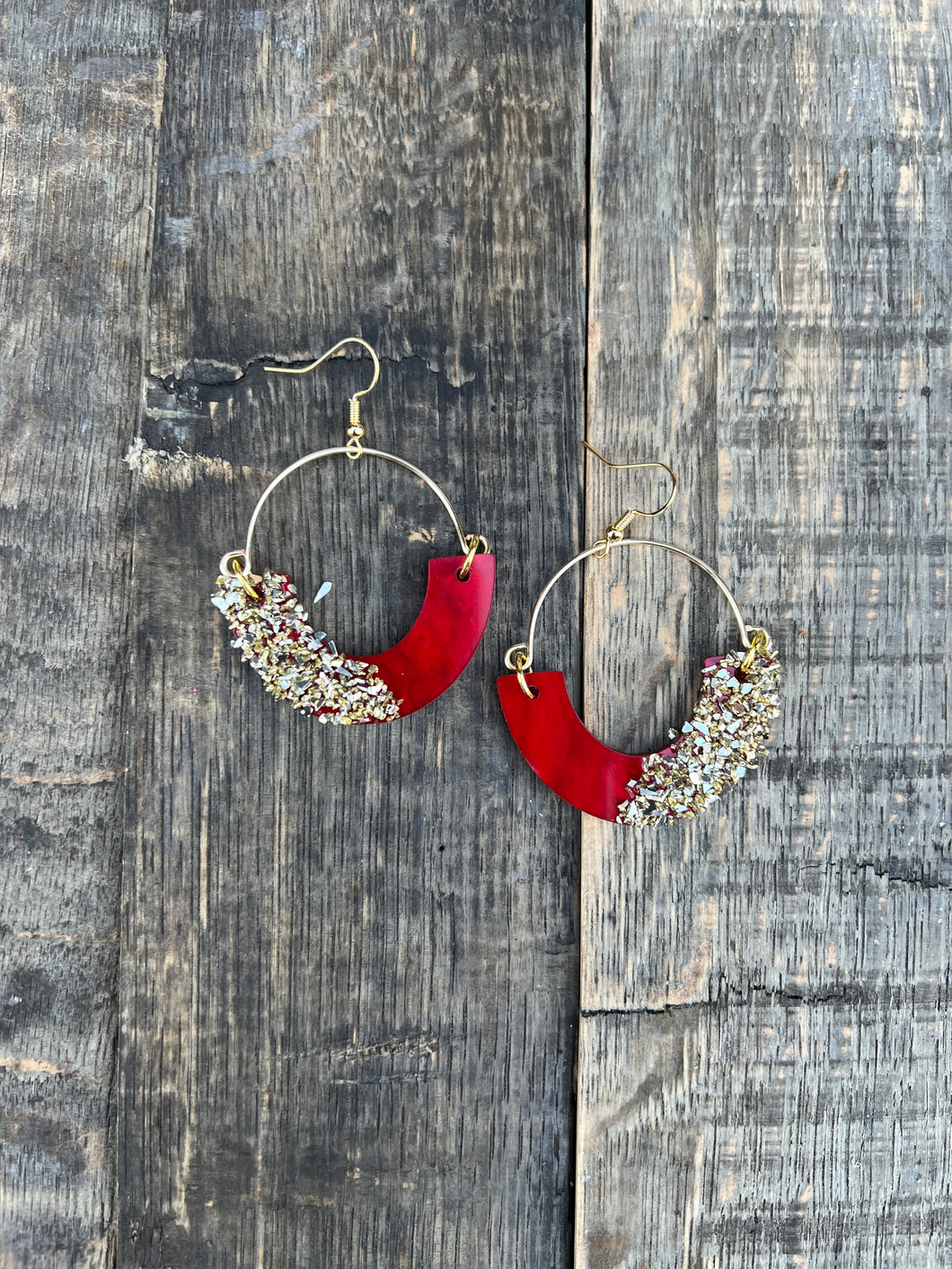 Remix Hoops - Red Pearl Sparkle - Acrylic Earrings