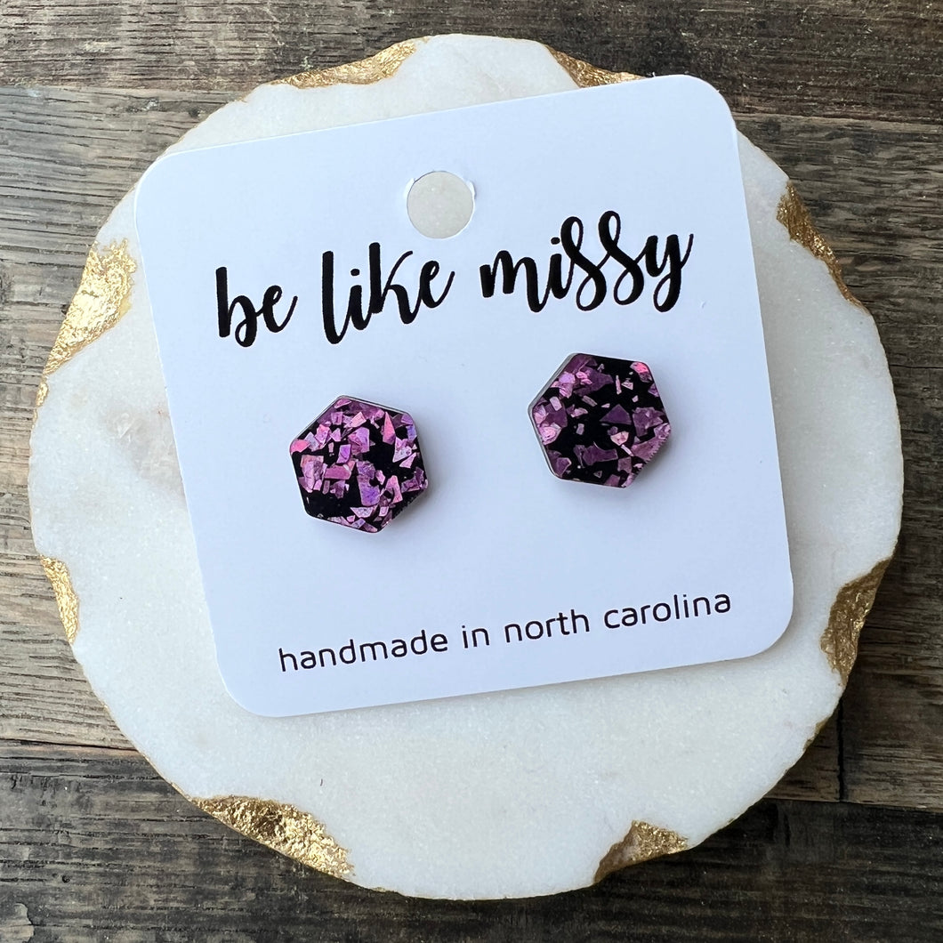 Hex Studs - Pink Flake Acrylic Earrings