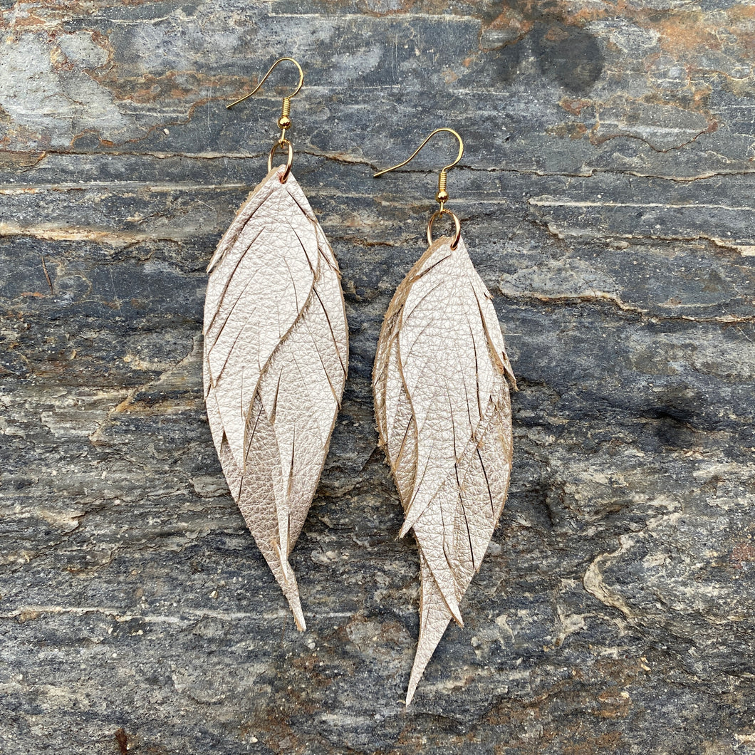 Wings of an Angel - Small - Metallic Champagne Leather Earrings
